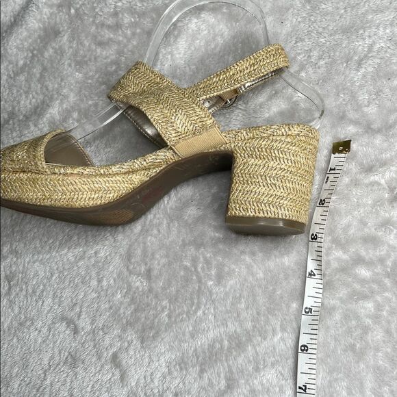 ANNE KLEIN 8.5 Preppy Block Padrino Platform Tan Woven Raffia Chunky Sandal - Picture 7 of 11